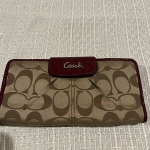 Coach Tan and Red Signature Wallet